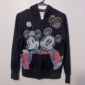 WALT DISNEY WORLD Minnie Mickey Graphic Full Zip Hooded Jacket WOMEN'S Small